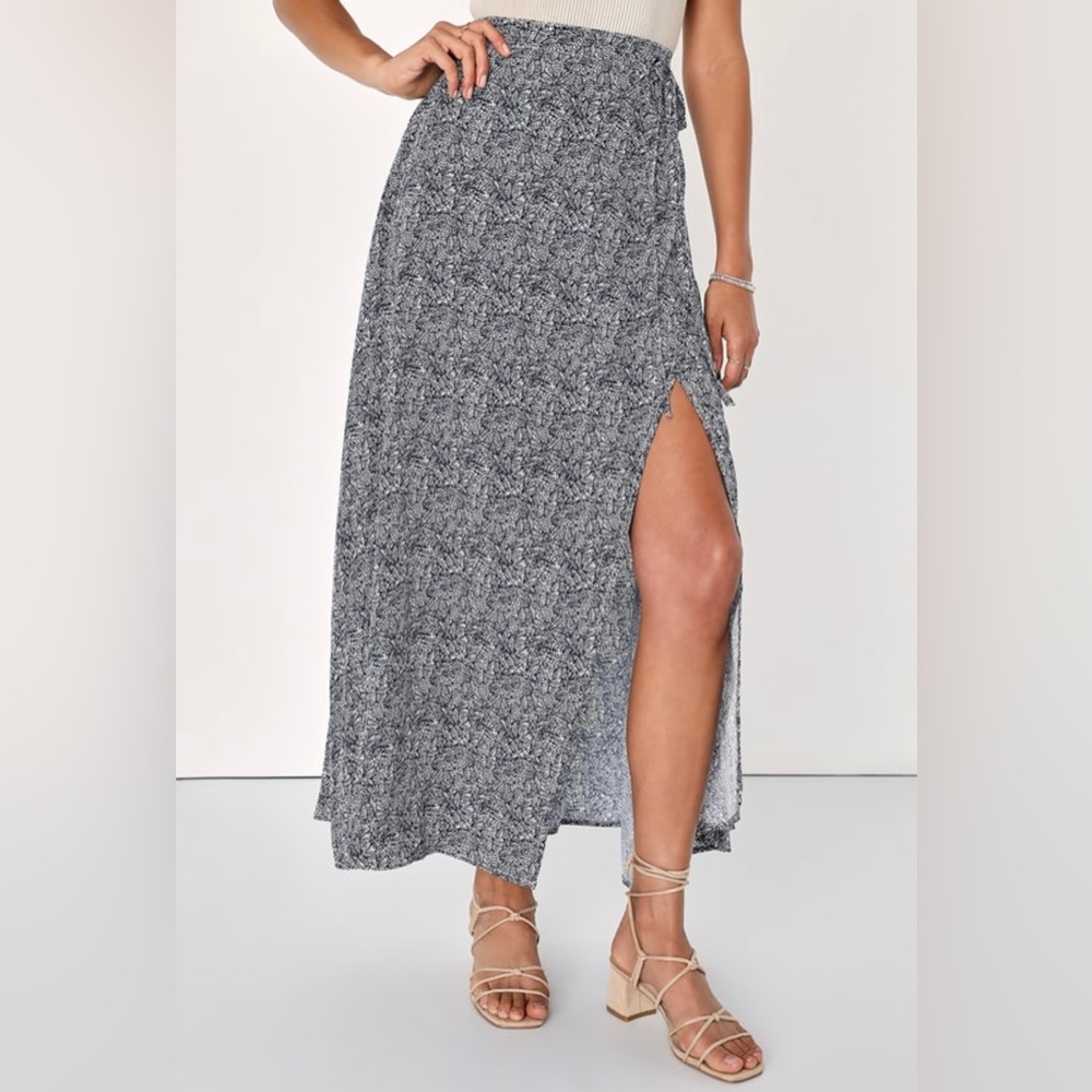 Beautiful Tempest Navy Blue Print Wrap Maxi Skirt